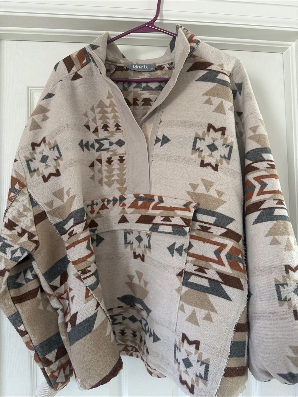 Novelty Aztec Print Half-Zip Pullover Hoodie - Beige/Tan